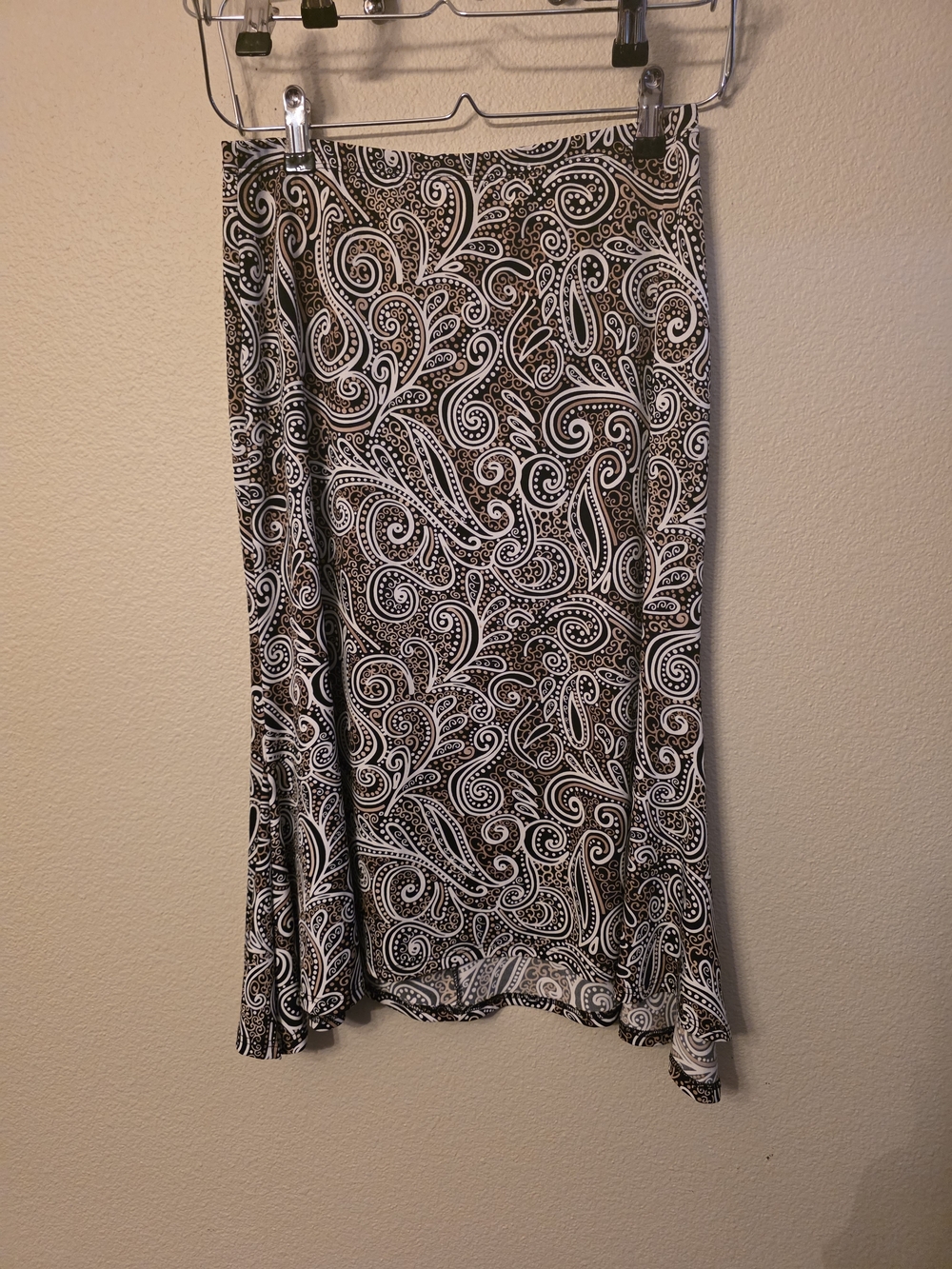 Susan Lawrence Brown and White Paisley Midi Skirt